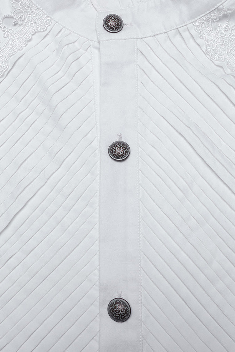 Lolita Blouse - Stand Collar Puff Crochet, White, Puff Sleeves, Stand Collar, Men's Style - additional product view 6