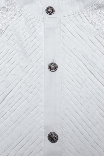 Lolita Blouse - Stand Collar Puff Crochet, White, Puff Sleeves, Stand Collar, Men's Style - additional product view 6