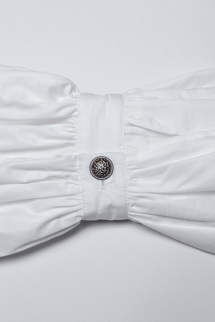 Lolita Blouse - Stand Collar Puff Crochet, White, Puff Sleeves, Stand Collar, Men's Style - additional product view 8
