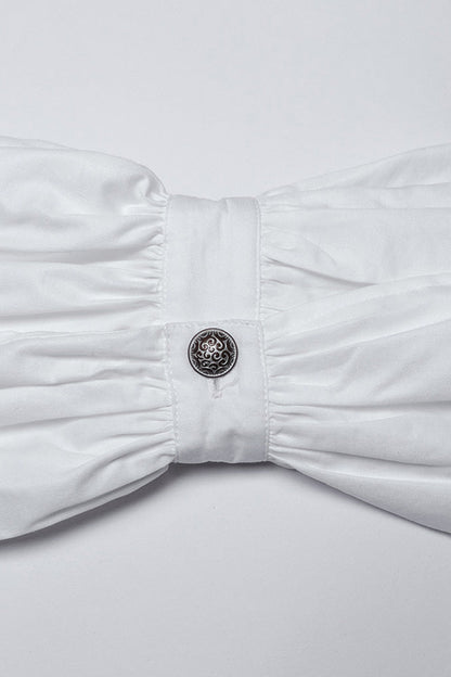 Lolita Blouse - Stand Collar Puff Crochet, White, Puff Sleeves, Stand Collar, Men's Style - additional product view 8