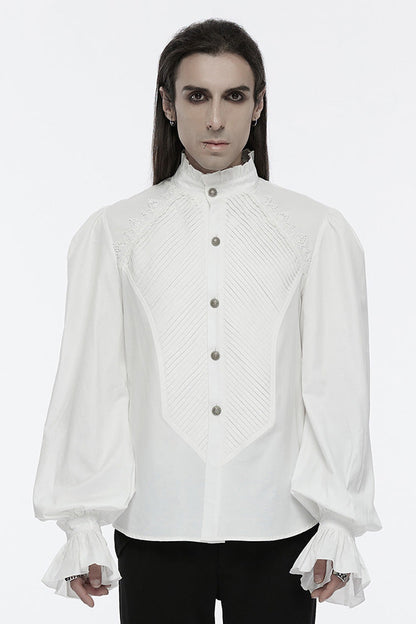 Lolita Blouse - Stand Collar Puff Crochet, White, Puff Sleeves, Stand Collar, Men's Style - main product image