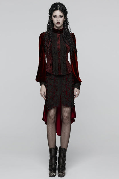 Lolita Blouse - Stand Collar Puff Floral, Red, Puff Sleeves, Stand Collar, Women's Style - additional product view 4