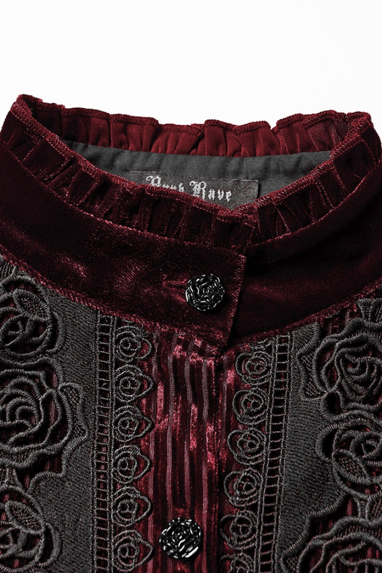 Lolita Blouse - Stand Collar Puff Floral, Red, Puff Sleeves, Stand Collar, Women's Style - additional product view 5