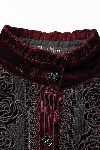 Lolita Blouse - Stand Collar Puff Floral, Red, Puff Sleeves, Stand Collar, Women's Style - additional product view 5