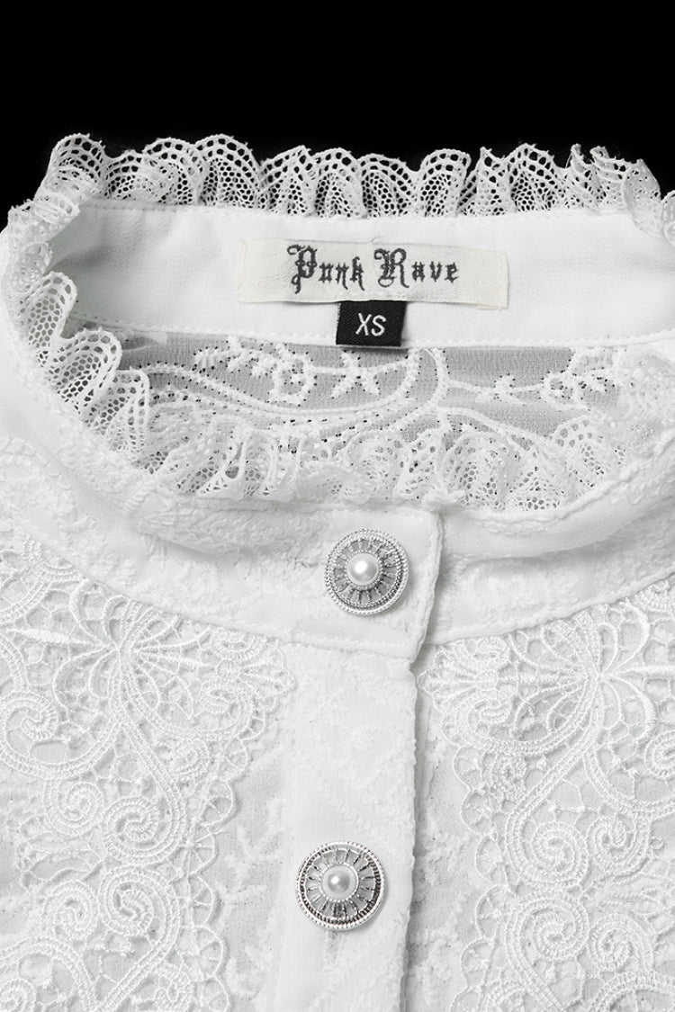 Lolita Blouse - Stand Collar Puff Floral, White, Puff Sleeves, Stand Collar, Women's Style - additional product view 5