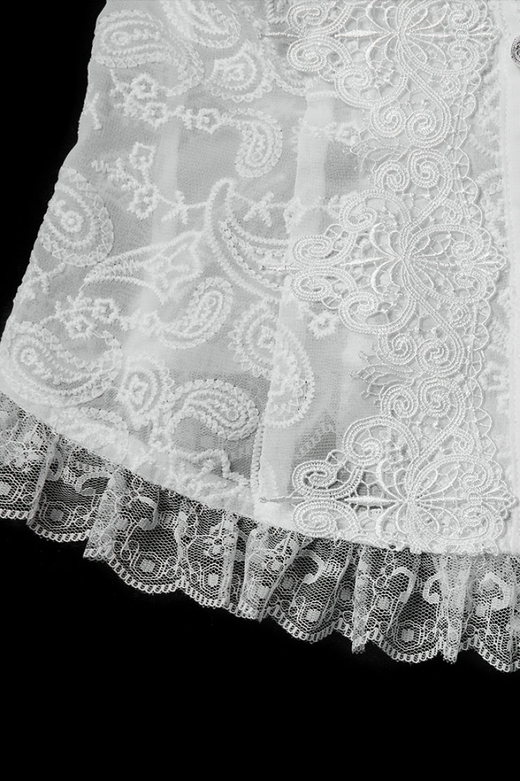 Lolita Blouse - Stand Collar Puff Floral, White, Puff Sleeves, Stand Collar, Women's Style - additional product view 6