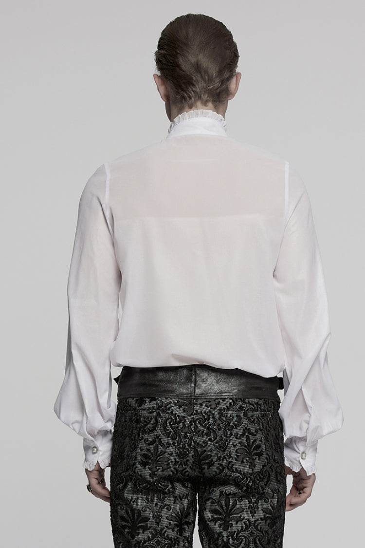 Lolita Blouse - Stand Collar Ruffle Embroidery, White, Stand Collar, Men's Style, Ruffled - additional product view 3