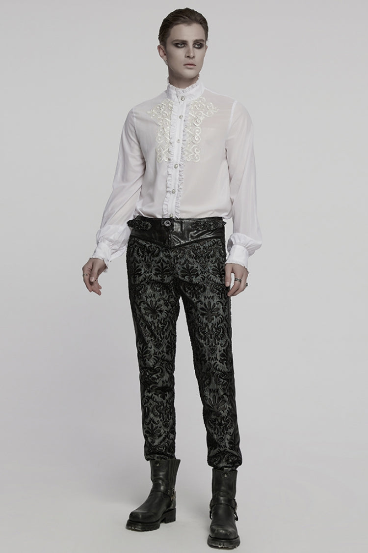 Lolita Blouse - Stand Collar Ruffle Embroidery, White, Stand Collar, Men's Style, Ruffled - additional product view 4