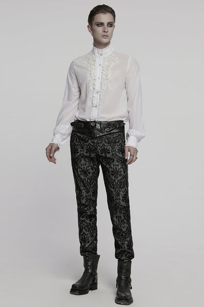 Lolita Blouse - Stand Collar Ruffle Embroidery, White, Stand Collar, Men's Style, Ruffled - additional product view 4