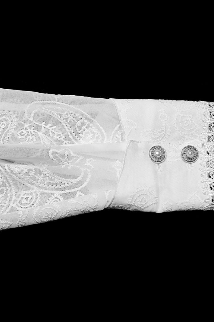 Lolita Blouse - Stand Collar Ruffle Embroidery, White, Stand Collar, Men's Style, Ruffled - additional product view 7