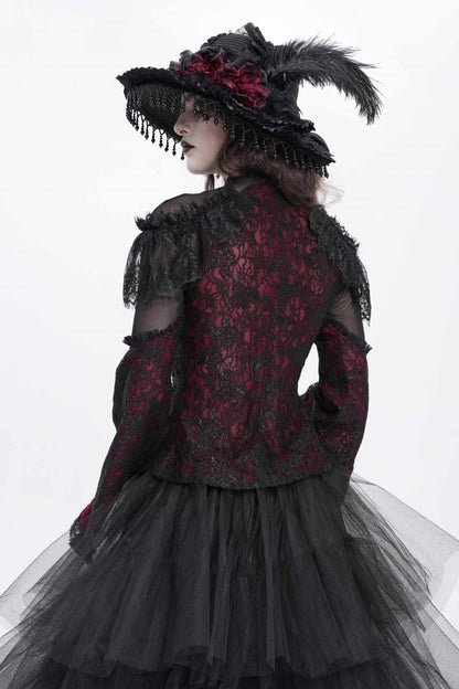 Lolita Blouse - Stand Collar Trumpet Embroidery, Red, Stand Collar, Women's Style - additional product view 5