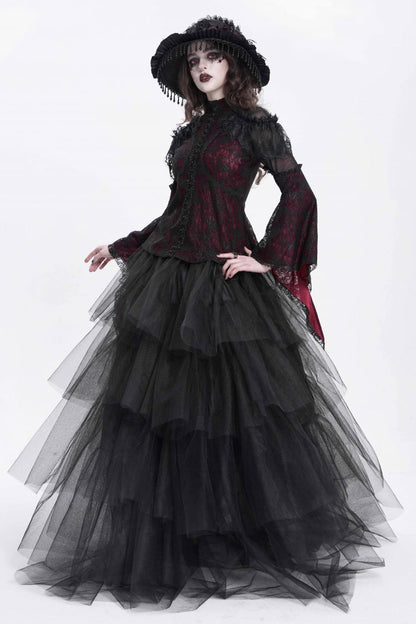Lolita Blouse - Stand Collar Trumpet Embroidery, Red, Stand Collar, Women's Style - additional product view 8