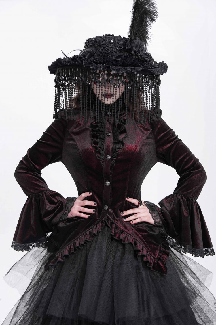 Lolita Blouse - Stand Collar Trumpet Ruffle, Red, Stand Collar, Women's Style - additional product view 2