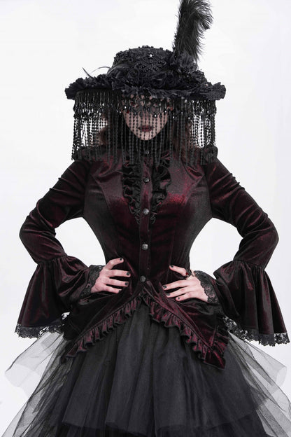 Lolita Blouse - Stand Collar Trumpet Ruffle, Red, Stand Collar, Women's Style - additional product view 2