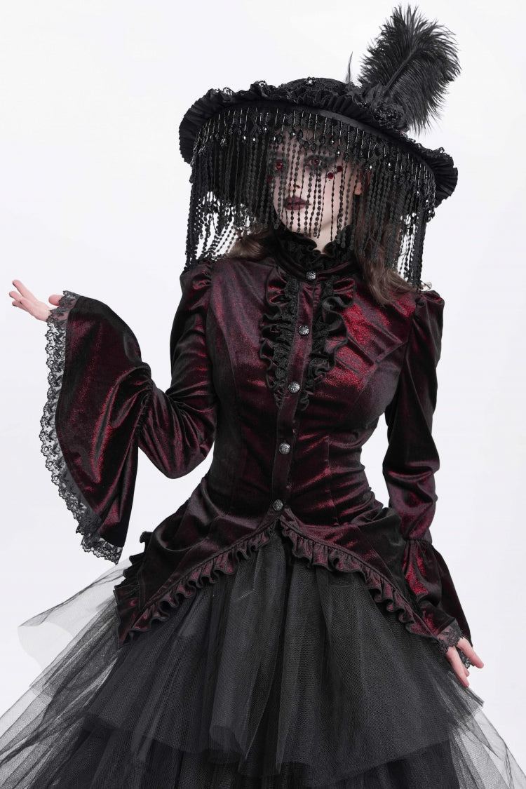 Lolita Blouse - Stand Collar Trumpet Ruffle, Red, Stand Collar, Women's Style - additional product view 3