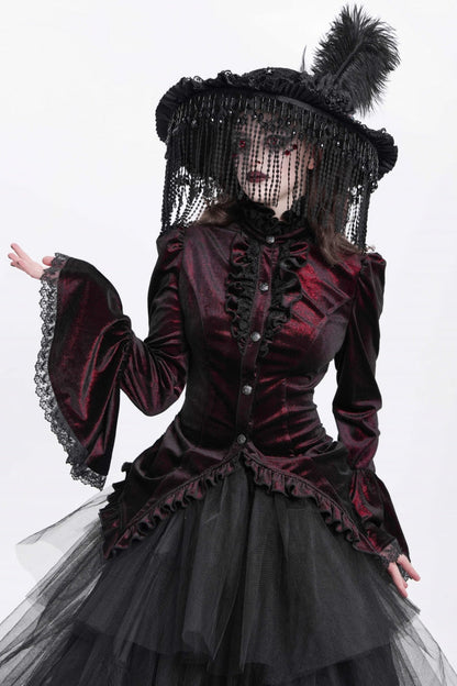 Lolita Blouse - Stand Collar Trumpet Ruffle, Red, Stand Collar, Women's Style - additional product view 3