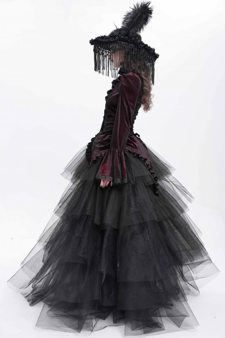 Lolita Blouse - Stand Collar Trumpet Ruffle, Red, Stand Collar, Women's Style - additional product view 5