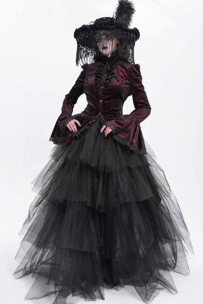 Lolita Blouse - Stand Collar Trumpet Ruffle, Red, Stand Collar, Women's Style - additional product view 8