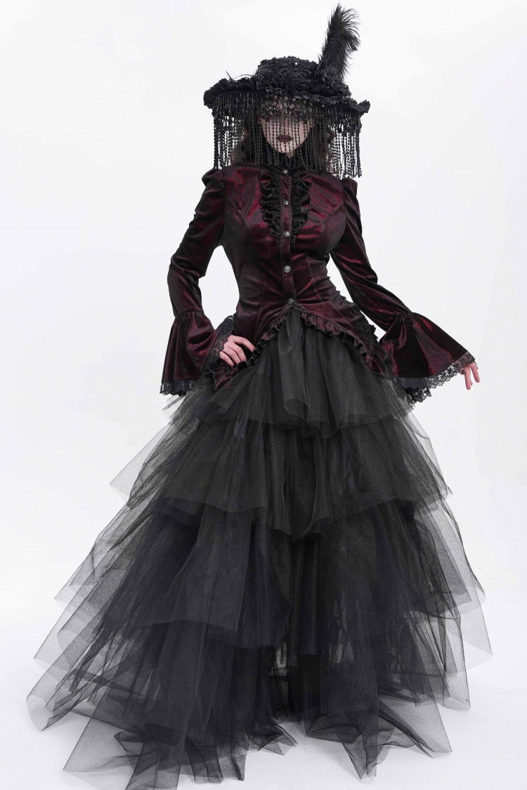 Lolita Blouse - Stand Collar Trumpet Ruffle, Red, Stand Collar, Women's Style - additional product view 9