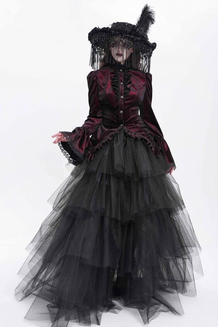 Lolita Blouse - Stand Collar Trumpet Ruffle, Red, Stand Collar, Women's Style - additional product view 10