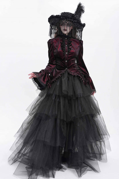 Lolita Blouse - Stand Collar Trumpet Ruffle, Red, Stand Collar, Women's Style - additional product view 10
