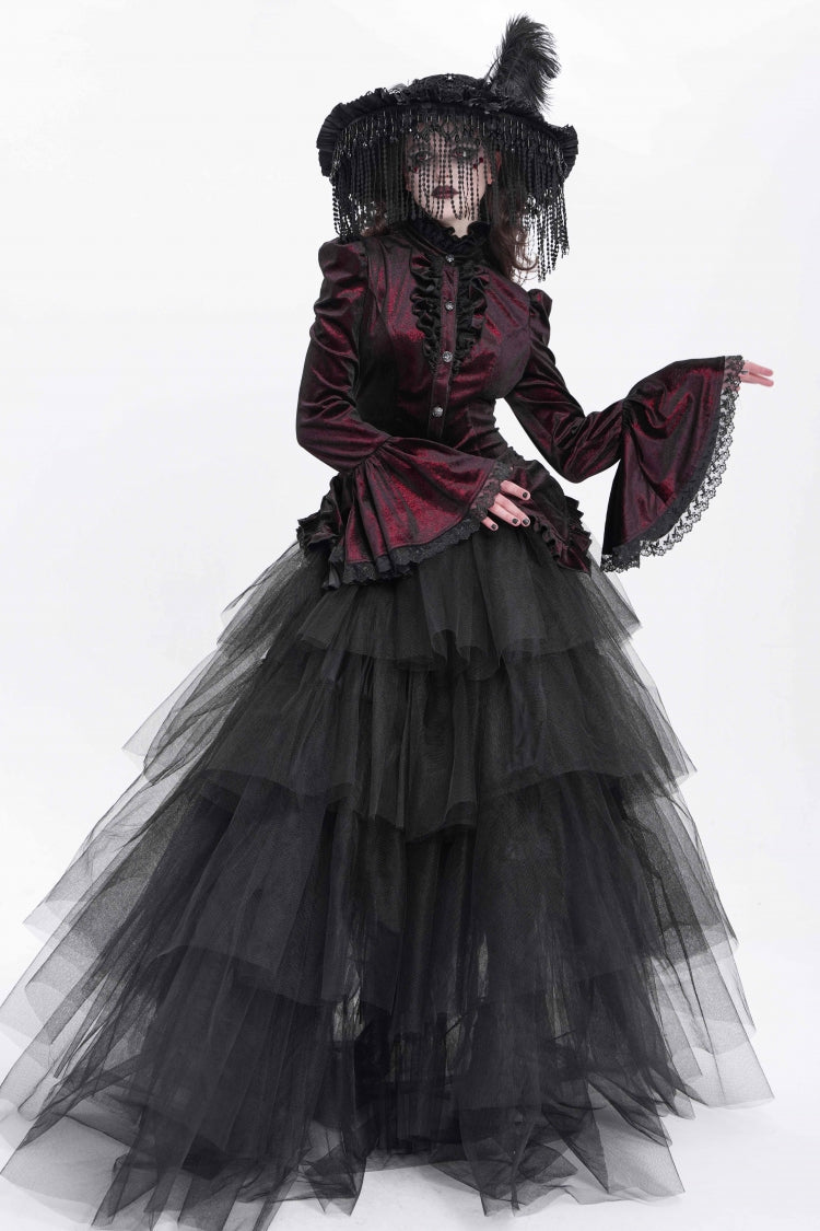 Lolita Blouse - Stand Collar Trumpet Ruffle, Red, Stand Collar, Women's Style - additional product view 11