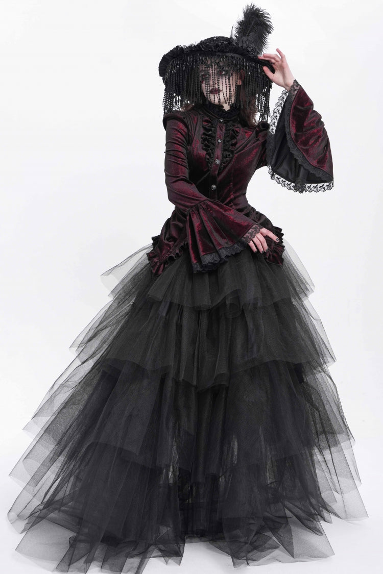 Lolita Blouse - Stand Collar Trumpet Ruffle, Red, Stand Collar, Women's Style - additional product view 12