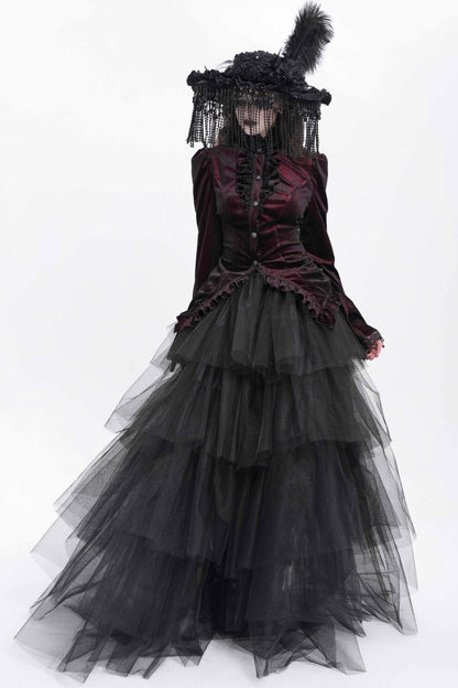 Lolita Blouse - Stand Collar Trumpet Ruffle, Red, Stand Collar, Women's Style - additional product view 14