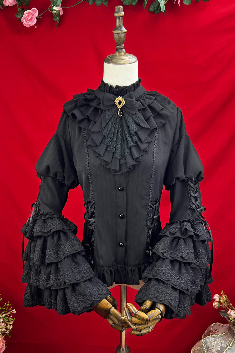 Lolita Blouse - The Angel Of Good And Evil, 4 Colors, Classic Style, Lace Trim, Ruffled - S Black / M Black / L Black option