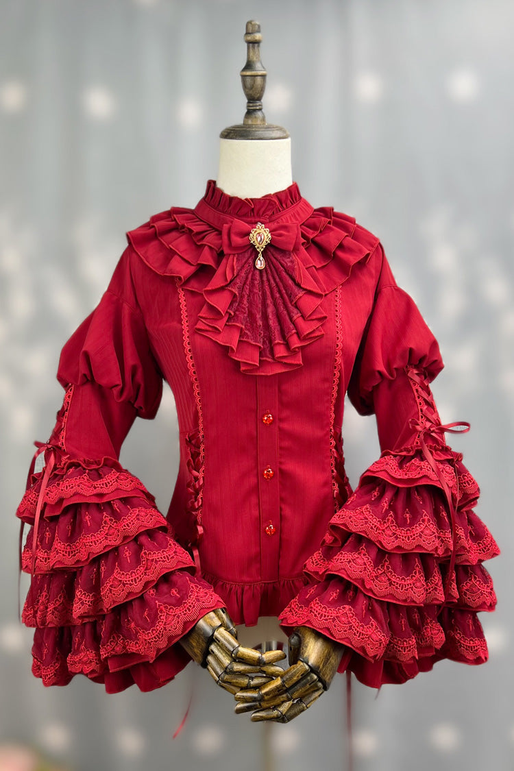 Lolita Blouse - The Angel Of Good And Evil, 4 Colors, Classic Style, Lace Trim, Ruffled - S Red / M Red / L Red option