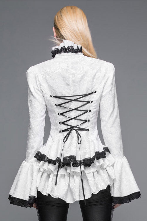 Lolita Blouse - Trumpet Sleeves, White, Buckle Detail, Women's Style, Gothic Style - additional product view 3