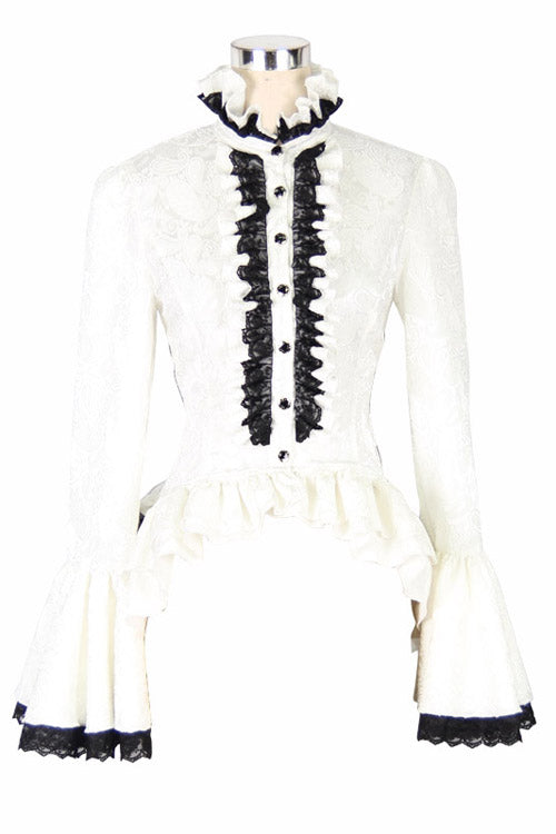 Lolita Blouse - Trumpet Sleeves, White, Buckle Detail, Women's Style, Gothic Style - additional product view 4