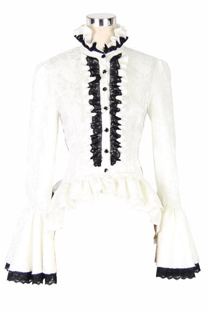 Lolita Blouse - Trumpet Sleeves, White, Buckle Detail, Women's Style, Gothic Style - additional product view 4
