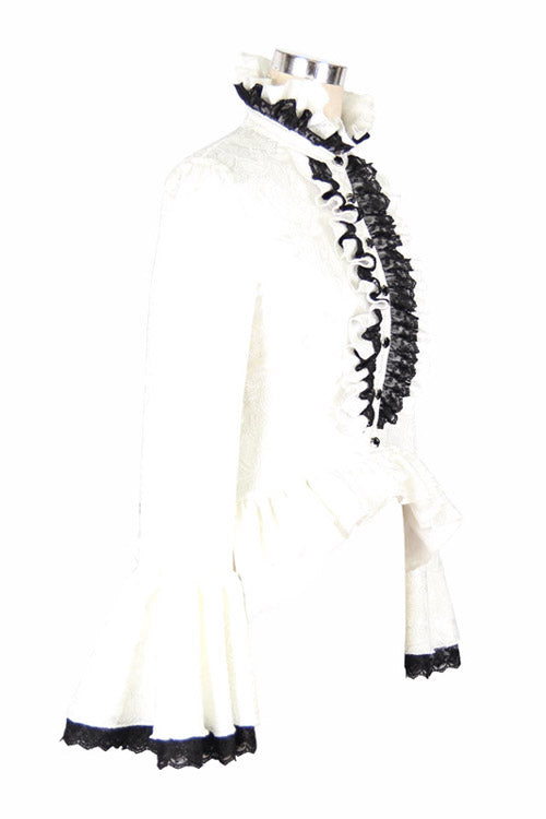 Lolita Blouse - Trumpet Sleeves, White, Buckle Detail, Women's Style, Gothic Style - additional product view 5