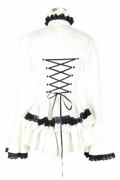 Lolita Blouse - Trumpet Sleeves, White, Buckle Detail, Women's Style, Gothic Style - additional product view 6