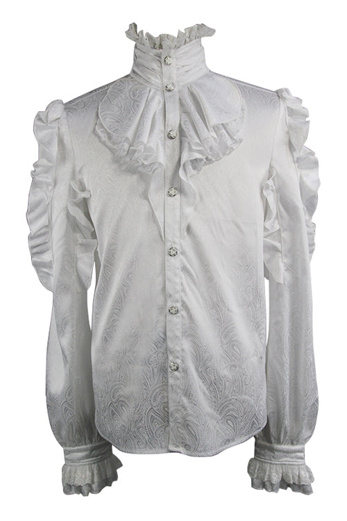 Lolita Blouse - Vampire, White, Men's Style, Ruffled, Gothic Style - additional product view 4