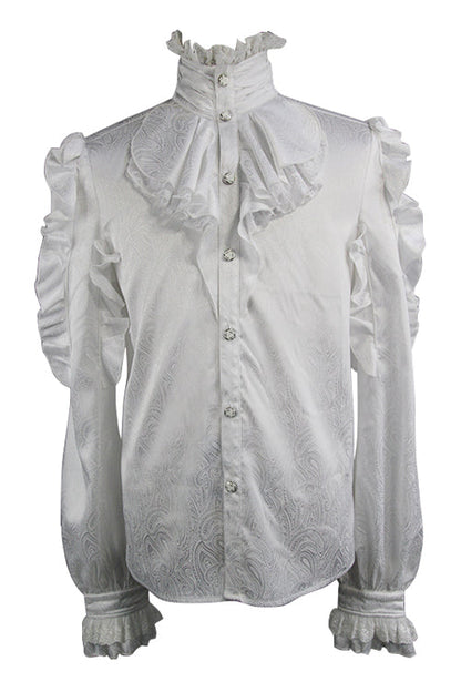 Lolita Blouse - Vampire, White, Men's Style, Ruffled, Gothic Style - additional product view 4