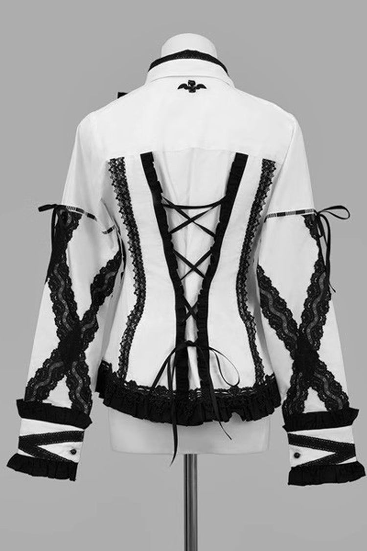 Lolita Blouse - White/black Lapel Collar, 2 Colors, Long Sleeves, Gothic Style - additional product view 4