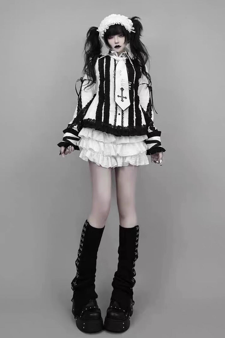 Lolita Blouse - White/black Lapel Collar, 2 Colors, Long Sleeves, Gothic Style - main product image