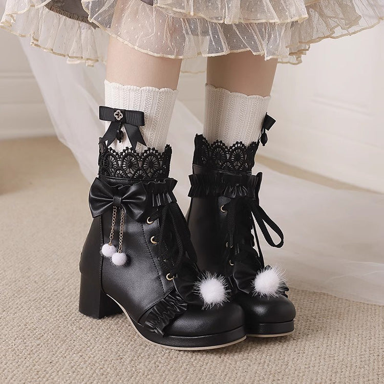 Lolita Boots - Bowknot Stitching Lace Gorgeous, 3 Colors, Lace Trim, Sweet Style - additional product view 2