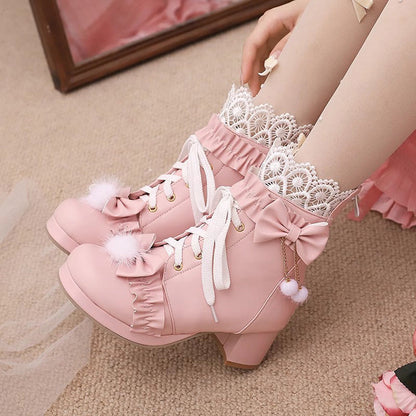 Lolita Boots - Bowknot Stitching Lace Gorgeous, 3 Colors, Lace Trim, Sweet Style - additional product view 5
