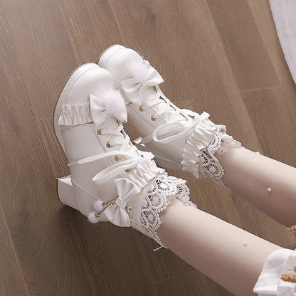 Lolita Boots - Bowknot Stitching Lace Gorgeous, 3 Colors, Lace Trim, Sweet Style - additional product view 6