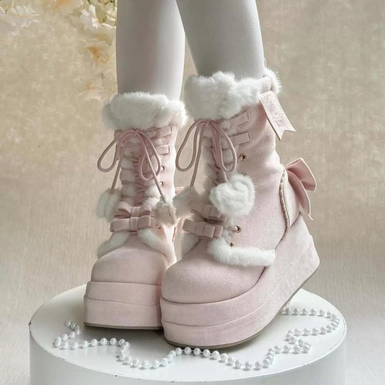 Lolita Boots - Cute Platform Thick-soled, Pink, Platform Sole, Sweet Style, Bow Detail - additional product view 3