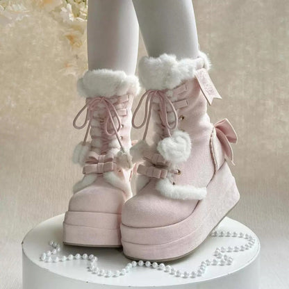 Lolita Boots - Cute Platform Thick-soled, Pink, Platform Sole, Sweet Style, Bow Detail - additional product view 3