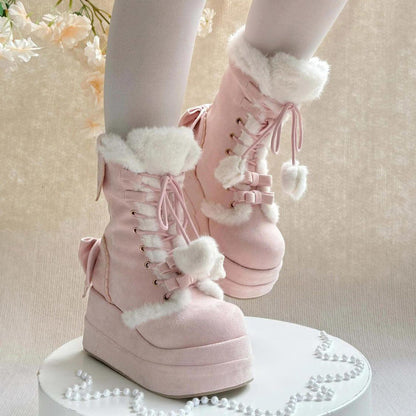 Lolita Boots - Cute Platform Thick-soled, Pink, Platform Sole, Sweet Style, Bow Detail - additional product view 4