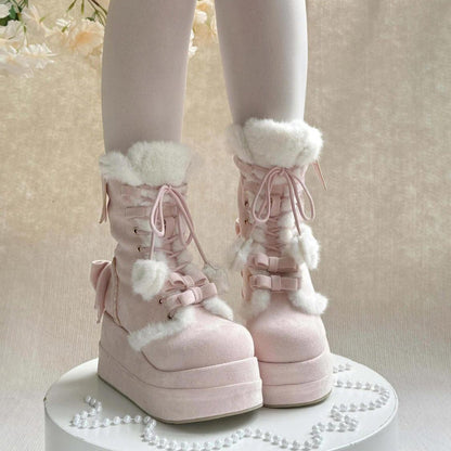 Lolita Boots - Cute Platform Thick-soled, Pink, Platform Sole, Sweet Style, Bow Detail - additional product view 5