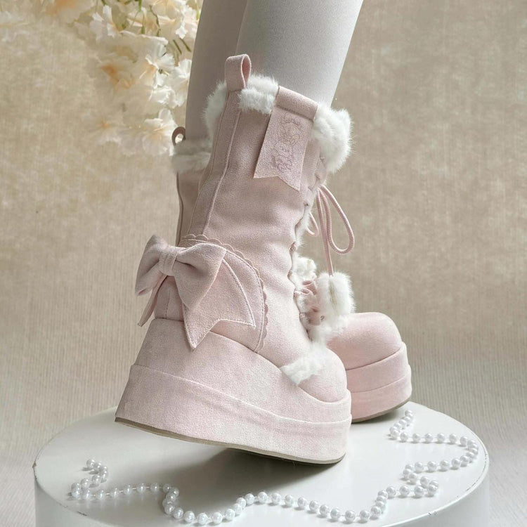 Lolita Boots - Cute Platform Thick-soled, Pink, Platform Sole, Sweet Style, Bow Detail - additional product view 6