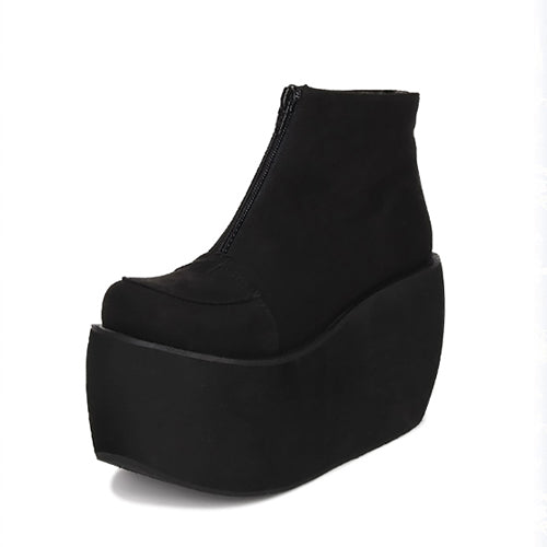 Lolita Boots - Front Zipper, Black, Zipper Detail, Platform Sole, Classic Style - additional product view 3