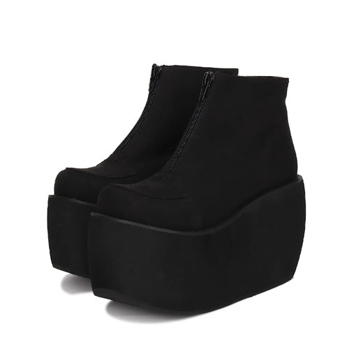 Lolita Boots - Front Zipper, Black, Zipper Detail, Platform Sole, Classic Style - main product image