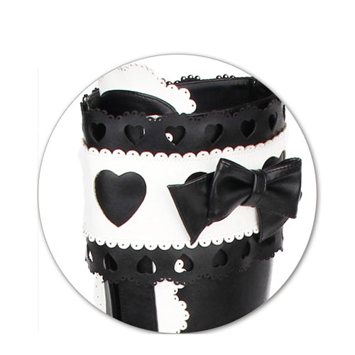 Lolita Boots - Lace Bowknot Heart Shaped, 2 Colors, Lace Trim, Sweet Style, Bow Detail - additional product view 3